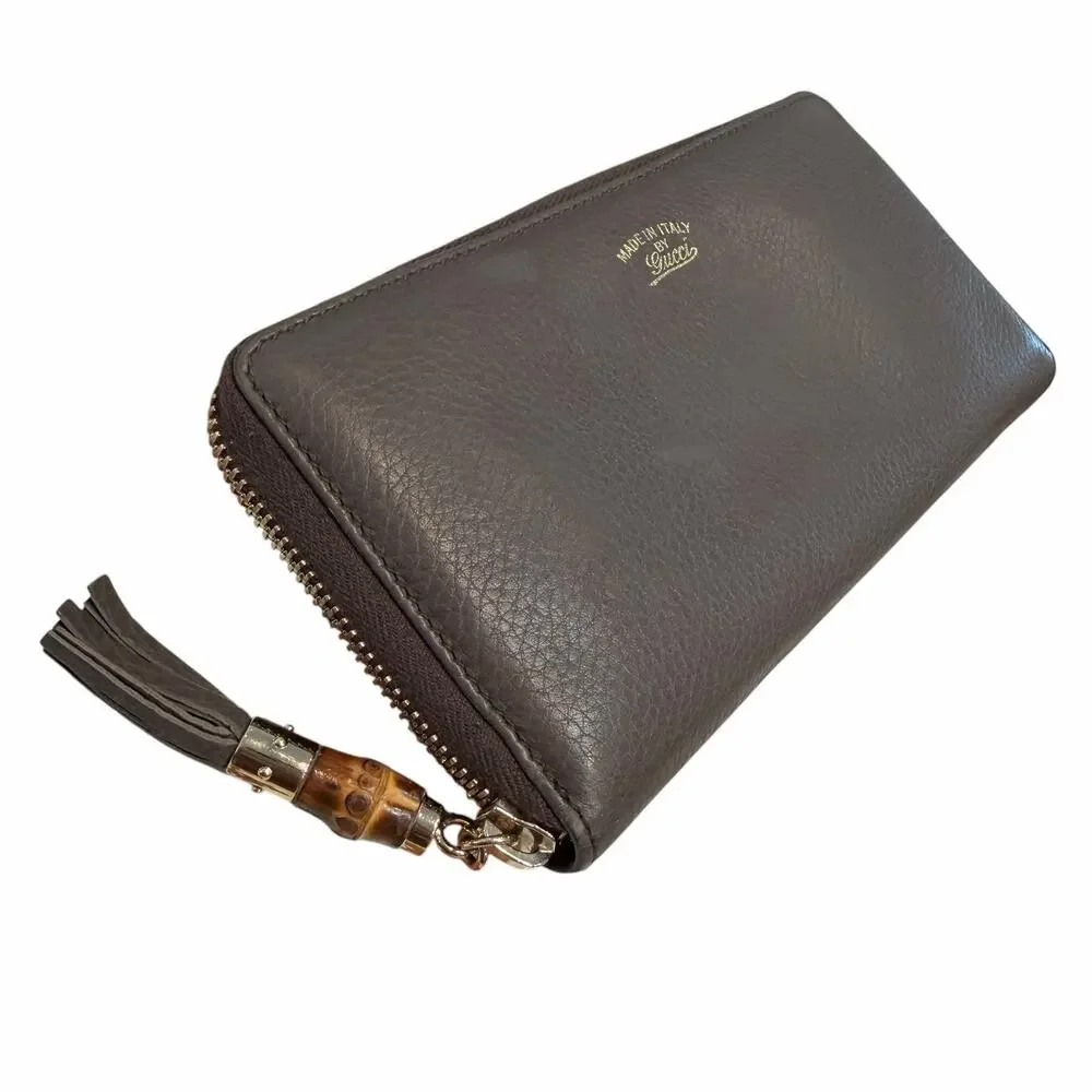 Gucci Zip Around Pebbled Leather Bamboo Guccissima Wallet Gray AS IS - Picture 2 of 11